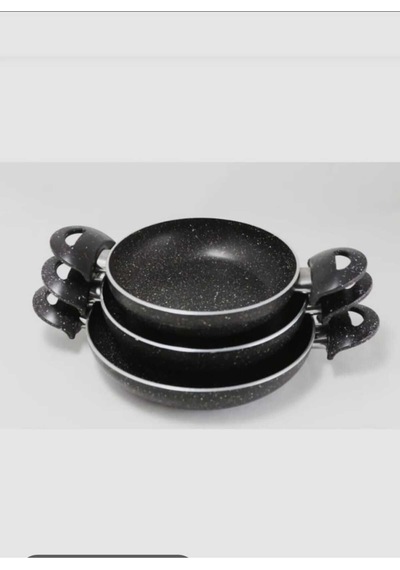 Dayanıklı Siyah Granit 3 Lü Tava Seti 20-22-24 Cm Isıya Dayanıklı, Şık Tasarım Siyah