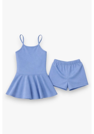 My Kids Wear Kız Çocuk Garson Mayo Elbiseli Şortlu 2 Li Takım 12420 Mavi