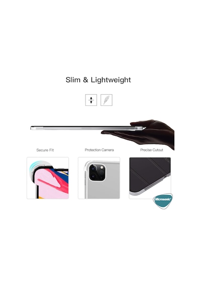 Microsonic Apple Uyumlu iPad Pro 12.9 `` 2022 6. Nesil Kılıf (A2436-A2764-A2437-A2766) Slim Translucent Back Smart Cover Siyah