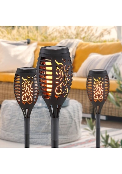 2 Adet Alev Efektli Solar Led Güneş Enerjili Bahçe Lambası Aydınlatması Armatür 50 Cm