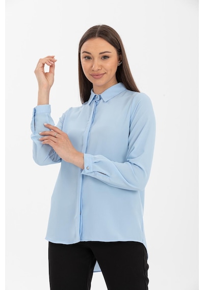 Pera Moda Basic Önü Kısa Arkası Uzun Küçük Ve Büyük Bedenli Jessica Gömlek Mavi