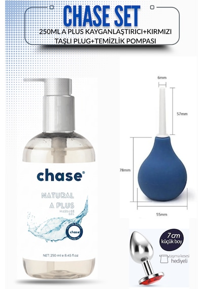 A Plus Kayganlaştırıcı Jel 250 Ml + Kırmızı Taşlı Plug + Hijyenik Temizlik Pompası - 3'lü Set