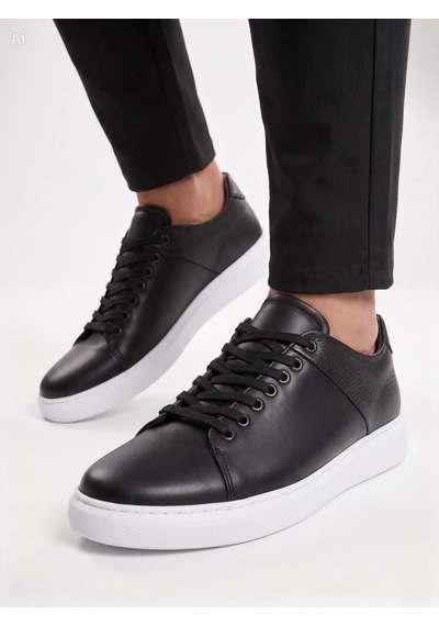 Dropland Stilist Store Hakiki Deri Erkek Siyah Renk Casual Sneaker Günlük Ayakkabı