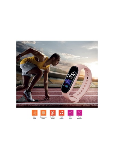 Polosmart Pssw17 Akıllı Bileklik 5.1v Titreşimli Bluetooth Adım Sayar Kalp Atışı Uyku Takibi Pembe