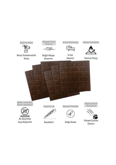 3 Boyutlu Duvar Paneli Kabartmalı Metro Dikdörtgen Desen Pvc 41x41 Cm/ 6 Adet /1 M² Teak