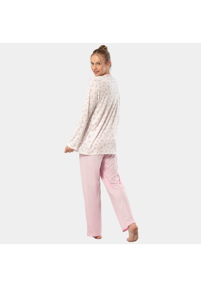 Türen Empirme Düğmeli Battal Uzun Kollu Pijama Takım 3367/pembe 001