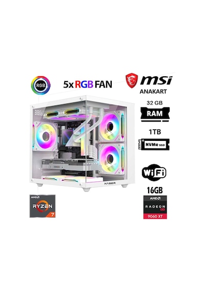 Xaser Cube X40 R7-5700X 32 GB 1 TB M.2 Nvme SSD 16 GB RX9060 Xt Free Dos Masaüstü Oyuncu Bilgisayarı