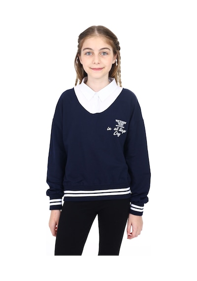 Toontoy Kız Çocuk Relax Fit Polo Yaka Düşük Omuz Baskılı Okul Sweatshirt - Garnili & 2 İplik Lacivert Toontoy Kız Çocuk Relax Fit Polo Yaka Düşük Omuz Baskılı Okul Sweatshirt - Garnili & 2 İplik Lacivert