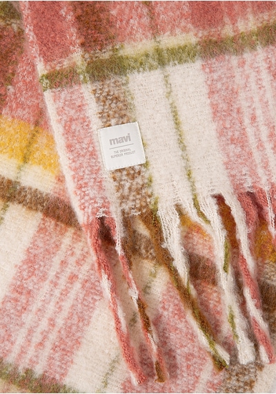 Mavi - Püsküllü Kareli Atkı 1912810-71089 Pembe