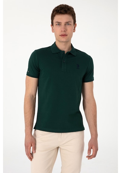 U.S. Polo Assn. Erkek Slim Fit Polo Yaka Koyu Yeşil Basic Tişört 50298011-VR079