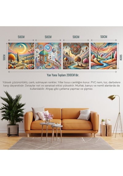 İskandinav Soyut Tablo Set Çerçevesiz 50x50cm Pvc Tablo 4'lü Set 002 Her Bir Tablo 50x50cm Büyüklüğündedir.