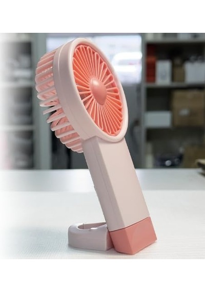 Şarjlı Mini El Fanı Standlı Çantaya Kemere Asılabilir, 3 Modlu Güçlü Serinletici Vantilatör Pervane Pembe