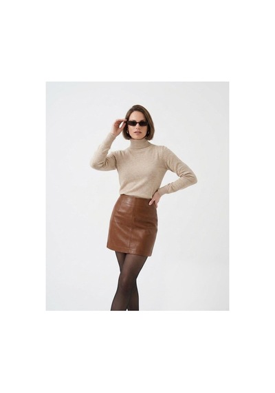 Onno Style Women Düz Balıkcı Yaka Basic Kazak Bej