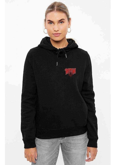 Rush Baskılı Siyah Kadın Kapşonlu Sweashirt