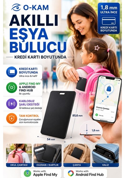 Akıllı Cüzdan Bulucu Kredi Kartı Boyutunda Aircard Kablosuz Şarj Apple Uyumlu & Android Ok110