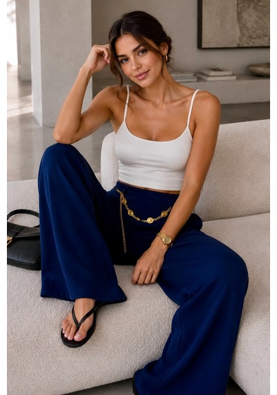Bb Butik Basic Kadın Modal Kumaş Zincir Kemer Detaylı Bol Paça Pantolon Rahat Kalıp Şık Günlük Pantolon My3535 Lacivert Bb Butik Basic Kadın Modal Kumaş Zincir Kemer Detaylı Bol Paça Pantolon Rahat Kalıp Şık Günlük Pantolon My3535 Lacivert