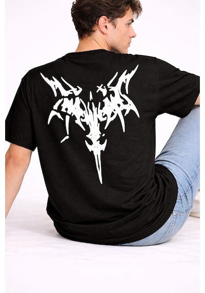 Nevermind Oversize Erkek Tişört Arkası Baskılı Streetwear Siyah Grafik Back