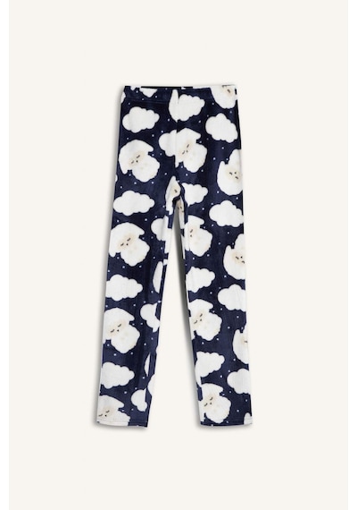 Defacto Pijama Takımı Pelüş Baskılı Uzun Kollu Üst Desenli Uzun Alt Kız Çocuk D1083A824WN Lacivert