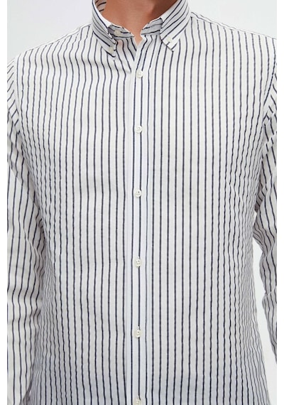 D'S Damat Ds Damat Slim Fit Açık Mavi Çizgili Gömlek 6HC02ORT10265 Mavi