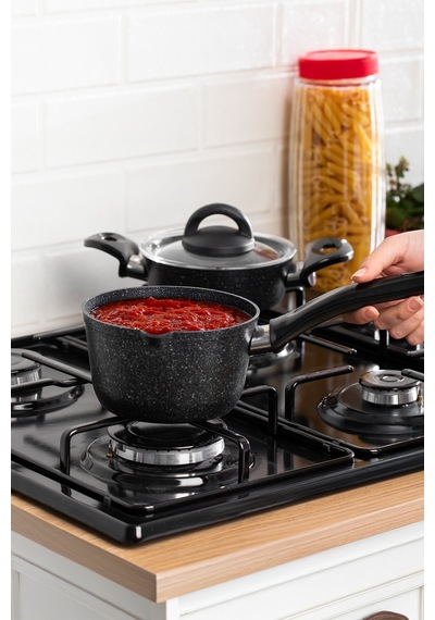 Porsima 4398 4 Parça Kaçerola Sosluk Sütlük Mini Granit Tencere Sahan Seti Siyah 14cm siyah