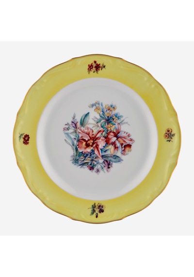 Çiçekli Sarı Porselen Pasta Tabağı 19 Cm