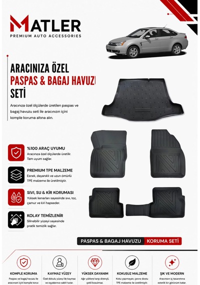 Ford Focus 2 Sedan 2011 Model 4d Ekstra Havuzlu Paspas Ve Bagaj Havuzu Set