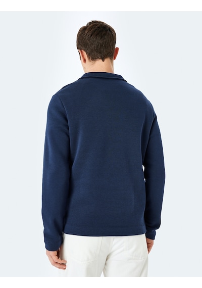 Koton Slogan İşlemeli Pamuk Karışımlı Dikiş Detaylı Yarım Fermuarlı Sweatshirt Lacivert 5wam70263mk Lacivert