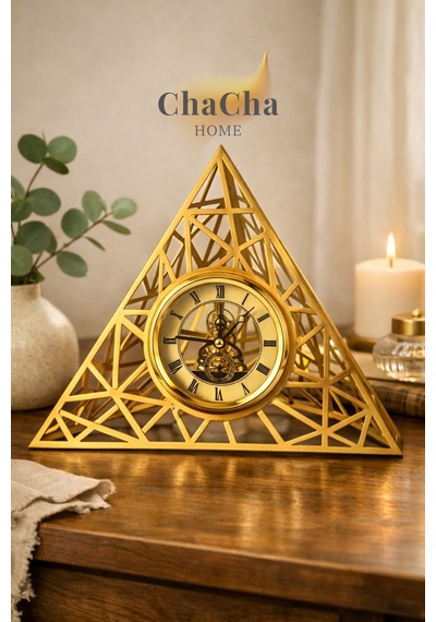 Chacha Home Gold Piramit Tasarım Dekoratif Masa Saati Lüks Salon & Ofis Aksesuarı Gold