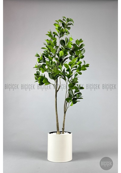 Yapay Manolya Ağacı 150 Cm Krem Metal Saksıda