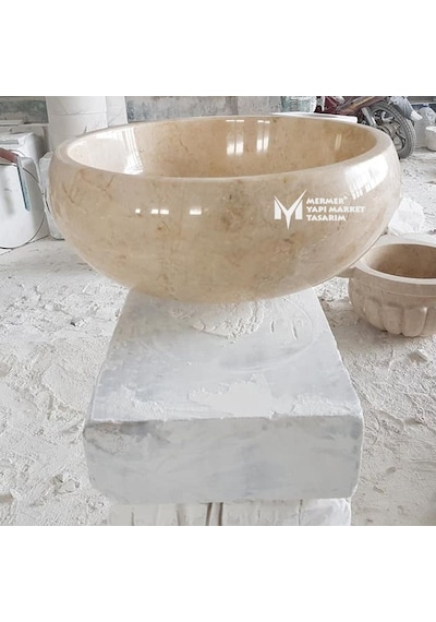 Bej Mermer Oval Kase Lavabo