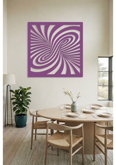 Optik İllüzyon Metal Duvar Tablosu - Metal Duvar Sanatı - Duvar Dekoru - 50 X 50 Cm Mor