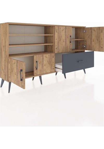 Arges Konsol 5 Raflı Tek Çekmeceli 4 Kapaklı 176x30x99 Çam-çam/an Çam-çam/antrasit Arges Konsol 5 Raflı Tek Çekmeceli 4 Kapaklı 176x30x99 Çam-çam/an Çam-çam/antrasit