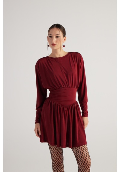 Holly Lolly Beli Korse Görünümlü Vatkalı Mini Jade Elbise Bordo