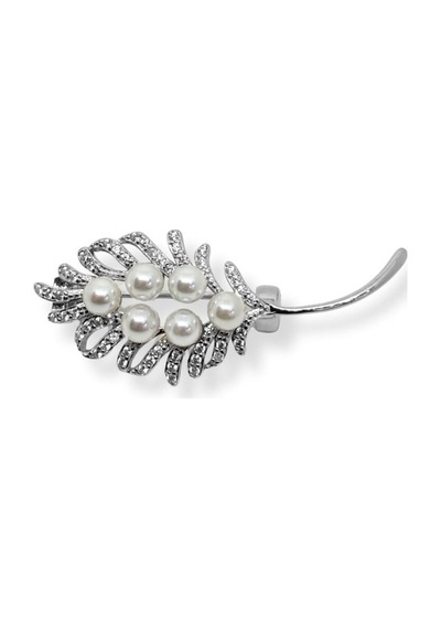 Oya Silver İnci Bezeli Gümüş Dal Broş 1.5x4 Cm Oya-fs090