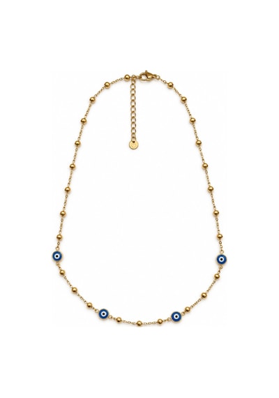 Nazar Boncuklu Dorika Zincir Minimal Kadın Gold Renk Kolye 40+5 Cm 316l Paslanmaz Çelik Renkli