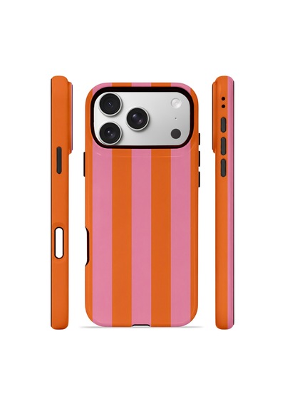 Apple iPhone Uyumlu 17 Pro Max Vorian Çift Katmanlı Magsafe Kılıf Tangerine Rose Stripe