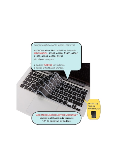 Apple Uyumlu MacBook Türkçe Q Klavye Koruyucu Silikon Apple Uyumlu MacBook Air 13 A1369 A1466 & Pro A1278 A1425 A15