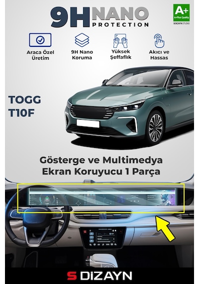 S-dizayn Togg T10f 9h Nano Gösterge & Multimedya Ekran Koruyucu 2'li Set Parlak 2025 Üzeri A+ Kalite