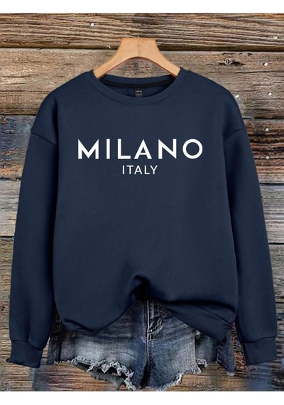 Uyguntarz Milano Baskılı Oversize Sweatshirt Lacivert