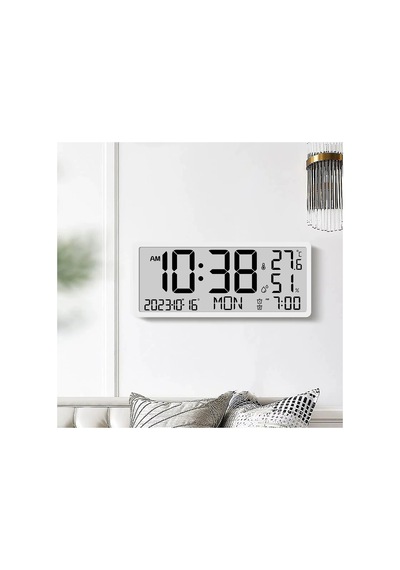 Büyük Lcd Dijital Duvar Masa Saati Sıcaklık Ve Nem Göstergeli Çalar Saat Askılı/masaüstü Dijital Beyaz - 788877415 Beyaz
