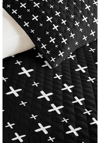 Siyah Geometrik Modern Genç Odası Tek Kişilik Pike Takımı - Minimal 160x220 Cm Kapitone Yatak Örtüsü Mistik Ot Dokusu