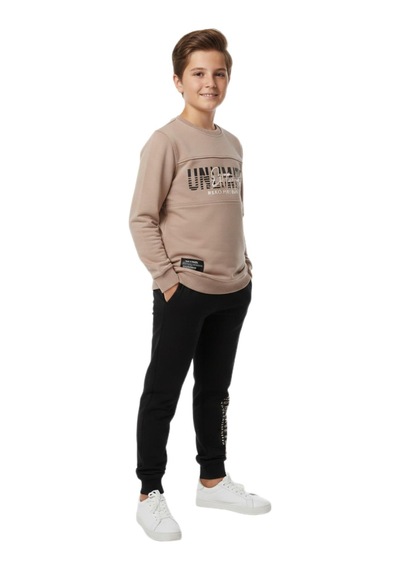 Baglan Erkek Çocuk Önü Baskılı Sweatshirt Ve Eşofman Alt Takım Bgl-st05247 Bej