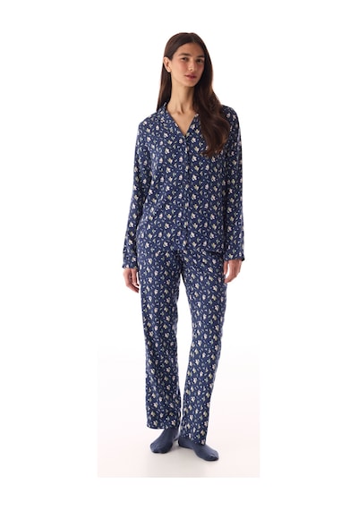 Penti Koyu Mavi Pretty Flowers Gömlek Pantolon Pijama Takımı K.mavı