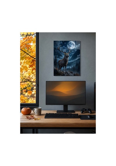 Geyik Ve Dolunay A3 Metal Poster Ay Işığında Orman Ve Dağ Manzaralı Dekoratif Duvar Tablosu Çok Renkli - 937474196 Çok Renkli - 937474196 Çok Renkli
