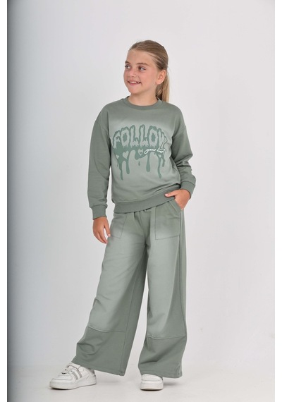 Toontoy Kids Toontoy Kız Çocuk 2'li Takım Eskitme Baskılı Bisiklet Yaka Sweatshirt & Beli Lastikli Cepli Bol Paça Eşofman Altı - 2 İplik Yeşil Toontoy Kids Toontoy Kız Çocuk 2'li Takım Eskitme Baskılı Bisiklet Yaka Sweatshirt & Beli Lastikli Cepli Bol Paça Eşofman Altı - 2 İplik Yeşil