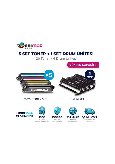Brother Tn-279xl . Toner 5 Set + Drum Ünitesi 20 Toner + Drum - Yüksek Kapasite- Çipli / Dcp-l3520cdw / L3560cdw / Hl-l3220cw / L3240cdw / L3280cdw / Mfc-l3720cdw / L3760cdw / L3755cdw / L3780cdw / L8390cdw Brother Tn-279xl . Toner 5 Set + Drum Ünitesi 20 Toner + Drum - Yüksek Kapasite- Çipli / Dcp-l3520cdw / L3560cdw / Hl-l3220cw / L3240cdw / L3280cdw / Mfc-l3720cdw / L3760cdw / L3755cdw / L3780cdw / L8390cdw