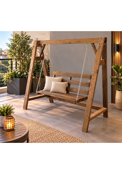 Ahsap Bahçe Balkon Salincagi 170x95x164 Cm Ceviz