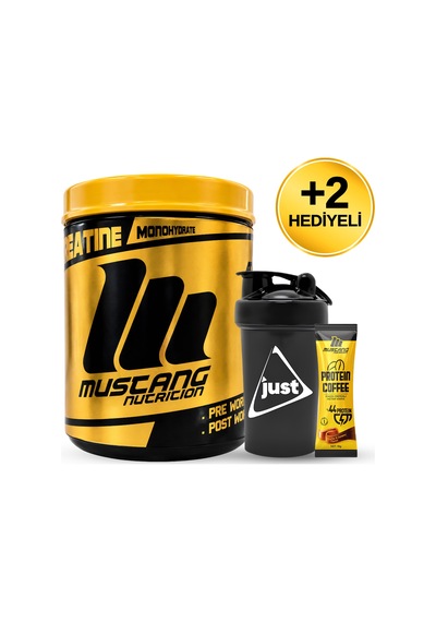 Mustang Nutrition Creatine Monohydrate Kreatin 450 Gr 90 Servis + Shaker + Protein Kahve Hediyeli Aromasız