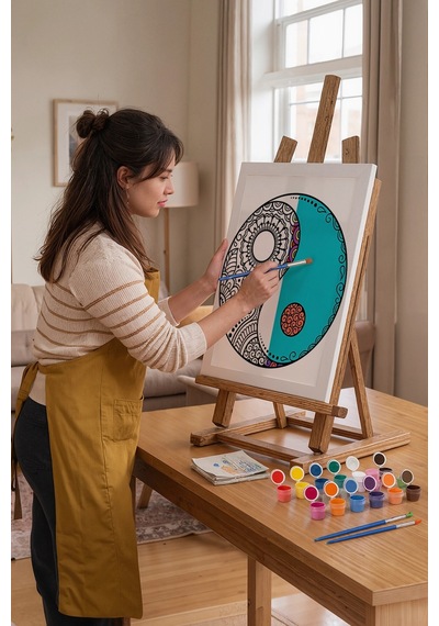 Yin Yang Desenli Mandala Tuval Boyama Seti 40x50 Cm