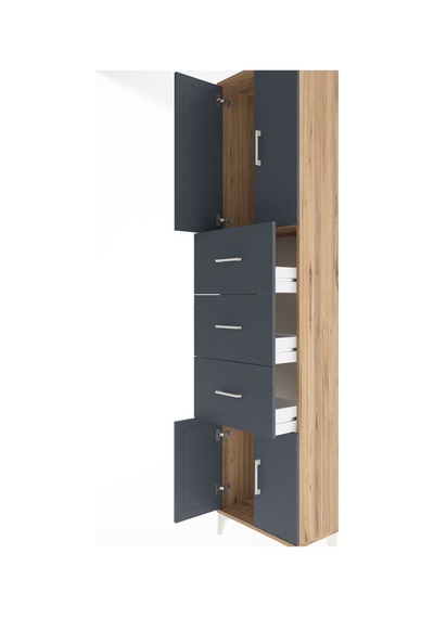 Arges Dolap Tek Raflı 3 Çekmeceli 4 Kapaklı 60x30x243 Çam-ant... Çam